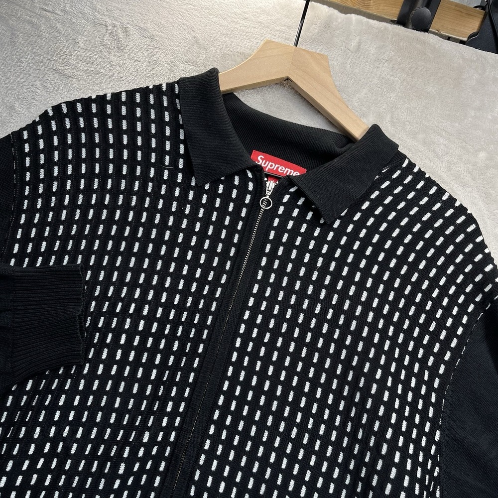 Supreme Sweater‎ Dashes Full Zip Knit Polo Black White Men's M